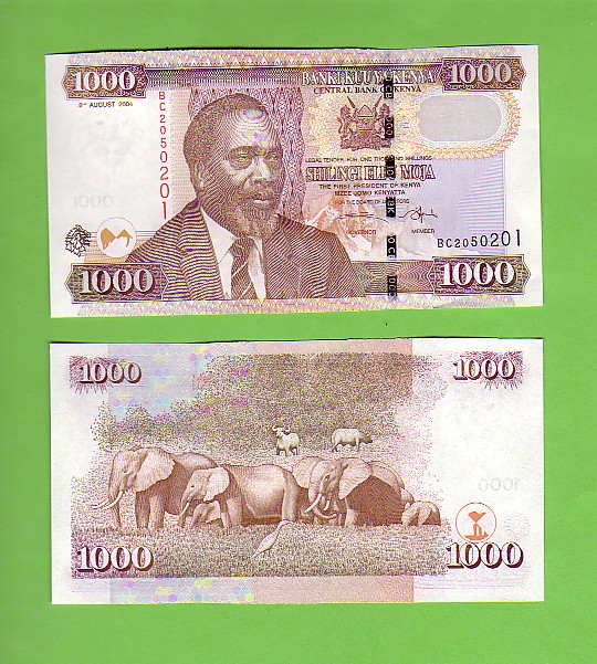 KENYA - 2nd August 2004/1000 Shillings/Herd of Elephant