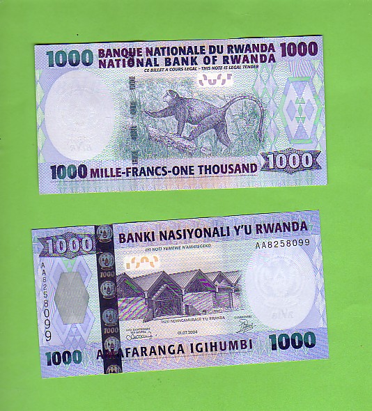 RWANDA - 1st July 2004/1000 Francs/Monkey