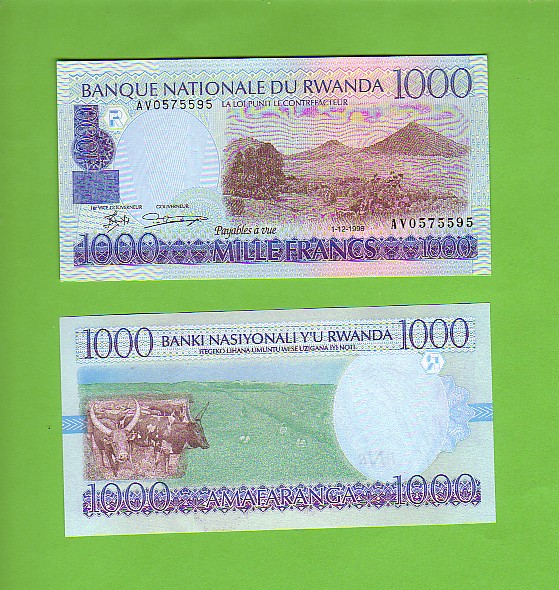 RWANDA - 1st December 1998/1000 Francs/Ndama Cattle/Picking Tea
