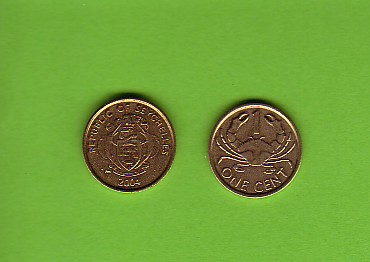 SEYCHELLES - 2004 1 Cent UNC/Crab