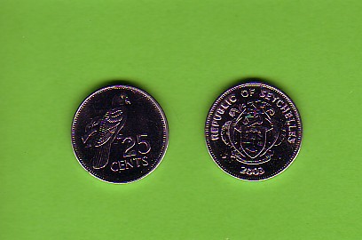 SEYCHELLES - 2003 25 Cents UNC/Bird
